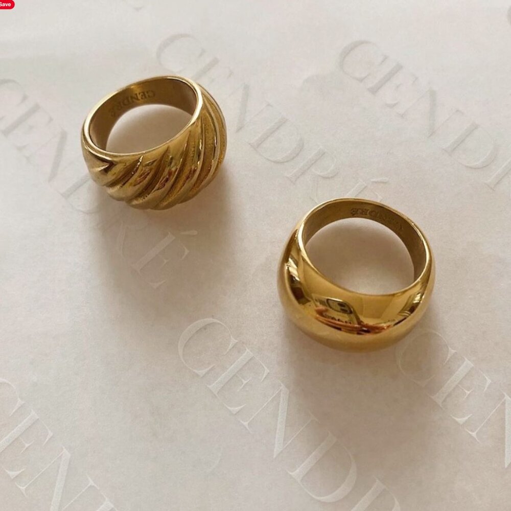 CENDRÉ Yves Dome & Mon Rêve Ring Set – 18K Gold Plated – Size 9 (2 Rings)